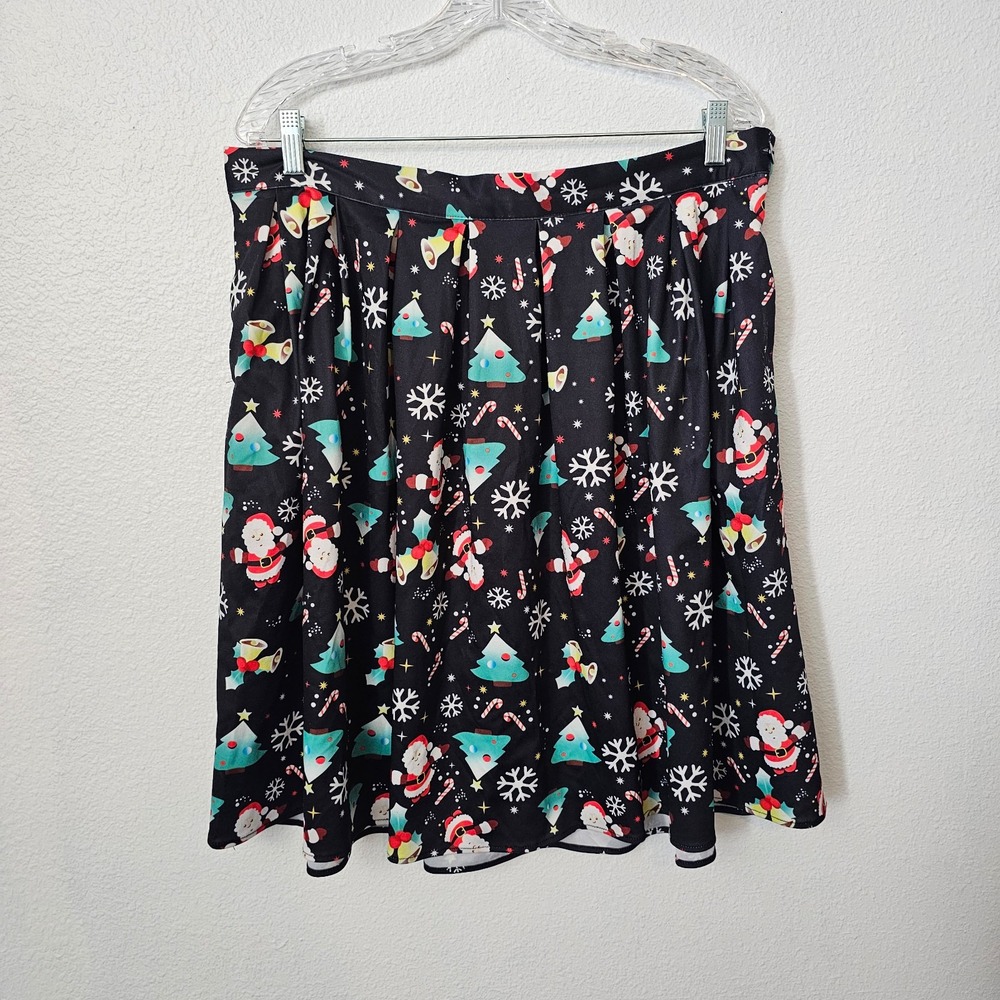 Grace Karin Santa Claus and Christmas Tree‎ Women's Pleated Skirt Size XL